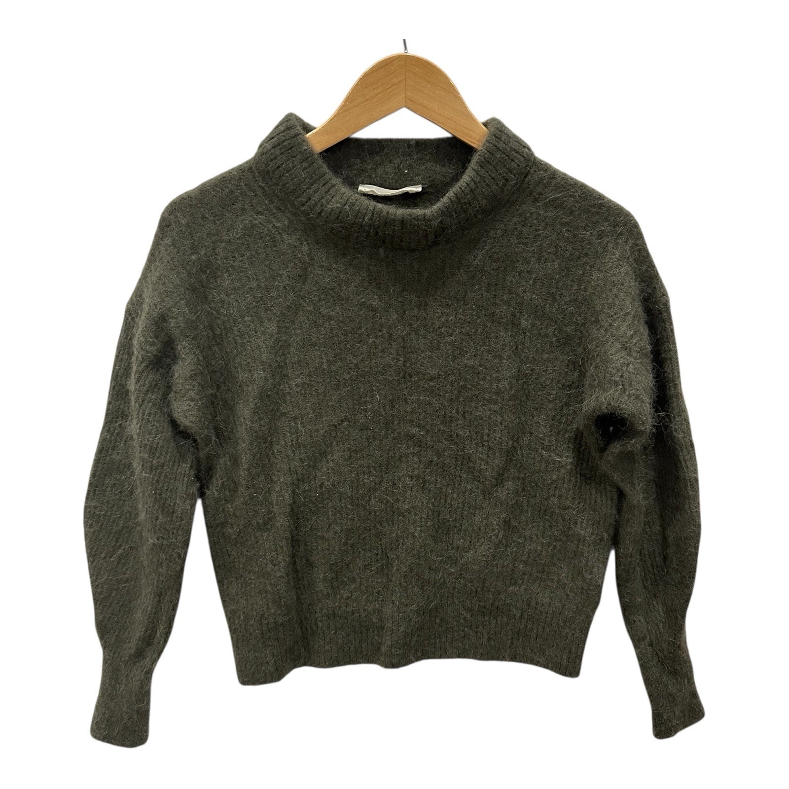 Everlane Cocoon Crew Alpaca Wool Blend Sweater M Cropped Mock Neck Olive Green